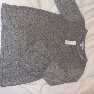 Gray knit top with ruffle sleeves